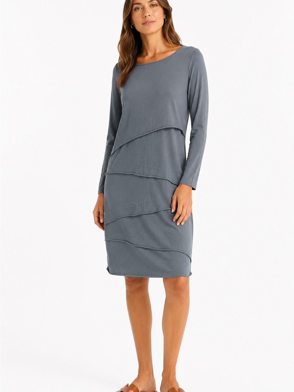 Neon Buddha L Layered Midi Dress Cotton Spandex Long Sleeve Comfy Preppy Eco